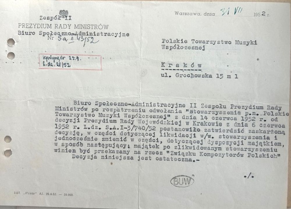 8. Likwidacja PTMW 31 VII 1952 Likwidacja PTMW - 31 VII 1952